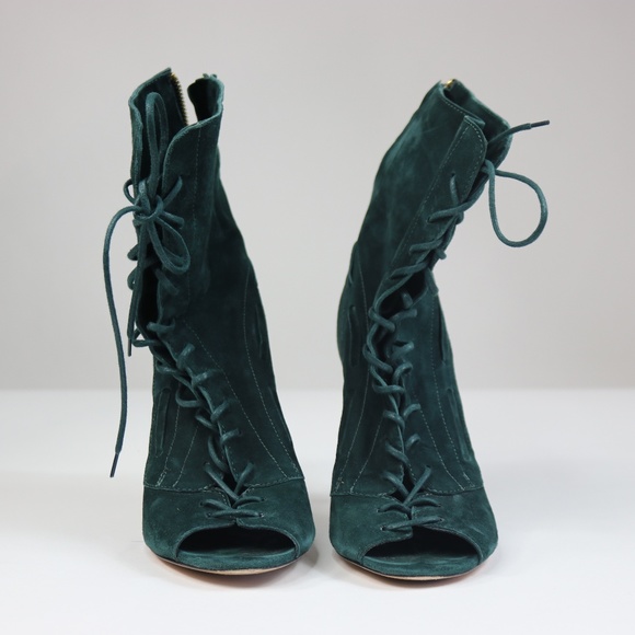 Jerome Dreyfuss Suede Peep-Toe Ankle Teal Lace Up Booties - Size 40 - Picture 2 of 6
